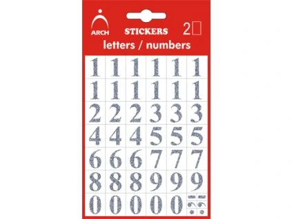 Samolepicí číslice 0-9, 14 mm, stříbrné