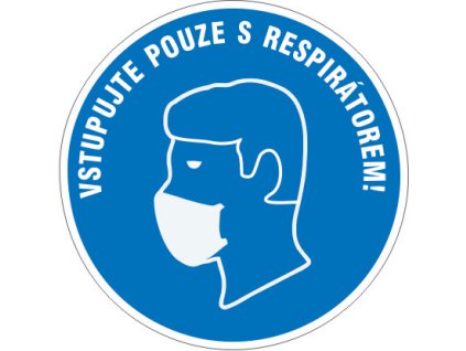 Samolepka Vstupujte pouze s respirátorem! 15 cm