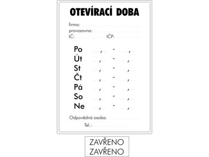 Samolepka Otevírací doba, A5