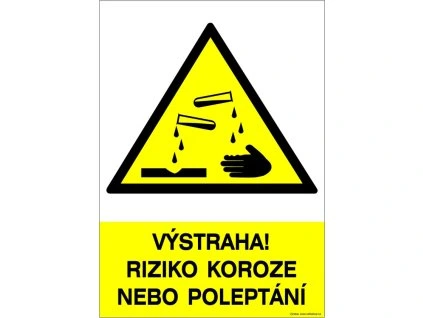 Samolepka Výstaha! Riziko koroze nebo poleptání, A4