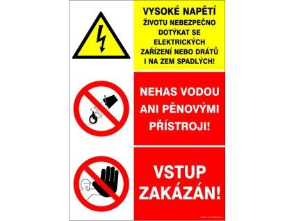 Samolepka Vysoké napětí / Nehas vodou / Vstup ..., A4