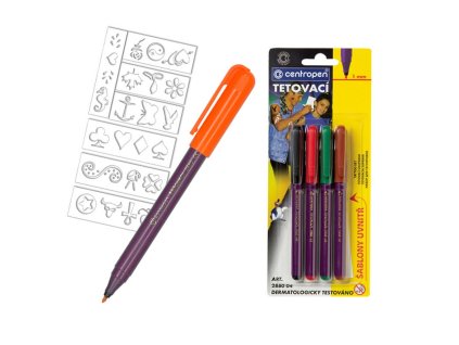 Sada fixů Centropen 2880, 4 barvy tetovací + šablona