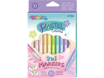 Sada fixů Colorino Pastel 2v1, 10 barev, štětcový hrot