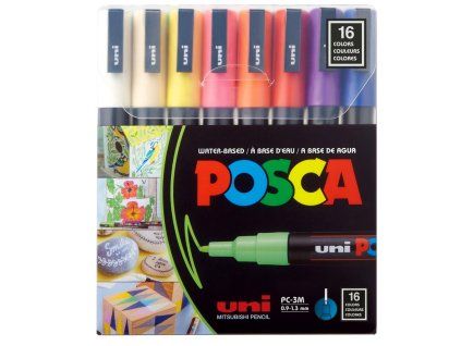 Sada akrylových fixů Posca PC-3M, hrot 0,9 - 1,3 mm, 16 barev