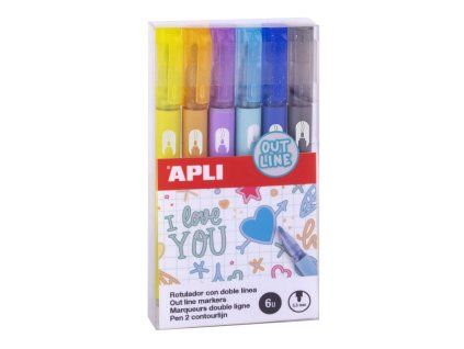 Sada fixů Apli Outline marker, 6 barev (s vlastním obrysem)