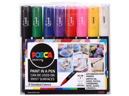Sada akrylových fixů Posca PC-1M, hrot 0,7 - 1 mm, 8 barev
