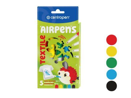 Sada foukacích fixů na textil Centropen 1539, 5 barev+šablona