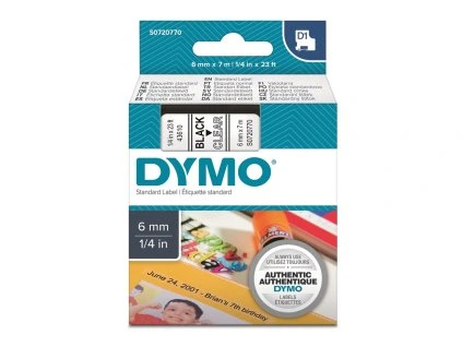 DYMO páska D1 6mm/7m, 43610 černá/průhledná