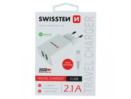 Adaptér nabíjecí Swissten 2x USB, 2.1A, bílý