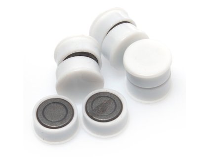 Magnet 13 mm, v plastu, bílý, 10 ks