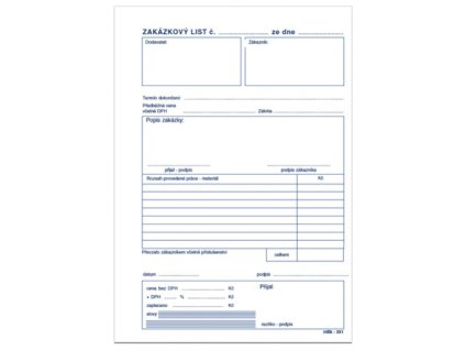 Zakázkový list A5, MSK 351