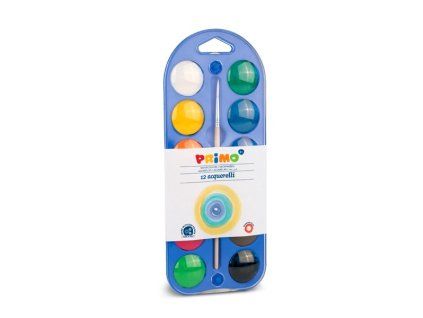 Vodové barvy PRIMO velké, 12 barev + štětec