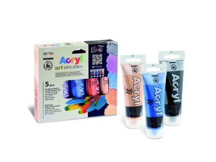 Sada akrylových barev Primo METALLIC, 5 barev x 75 ml