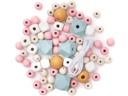 Korálky dřevěné Pastel, 80 ks