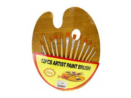 Malířská paleta dřevěná + sada štětců