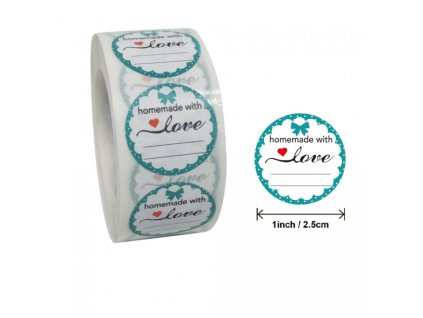 Samolepky Handmade with love, 25 mm, 500 ks