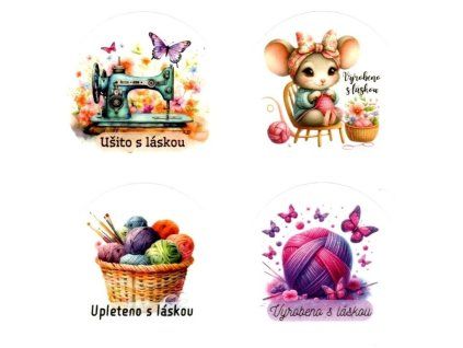 Samolepky Upleteno/ušito s láskou, 4 ks