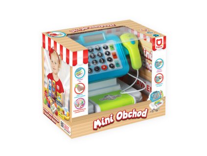 Mini obchod - pokladna s čtečkou a penízky, modrá