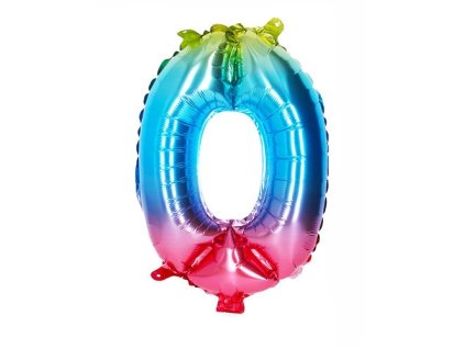 Balónek číslo 0, duhový, 40 cm