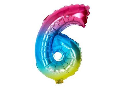 Balónek číslo 6, duhový, 40 cm