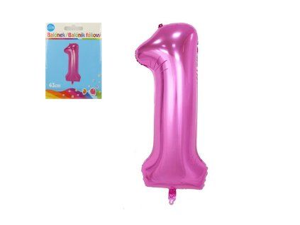Balónek číslo 1, růžový, 40 cm