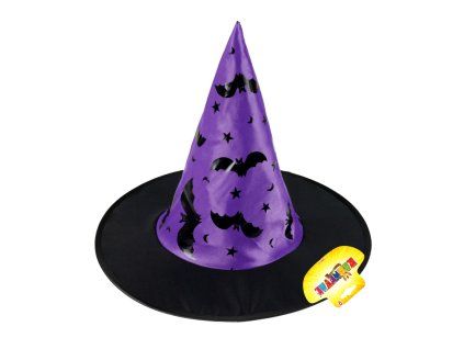 Klobouk čarodějnický, dětský, fialový s netopýry