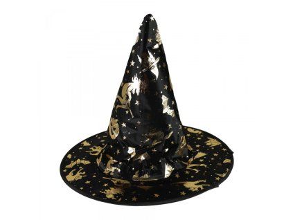 Klobouk čarodějnický, dětský, černo-zlatý