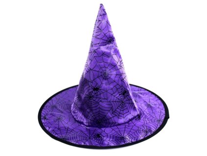 Klobouk čarodějnický, dětský, fialový s pavučinou