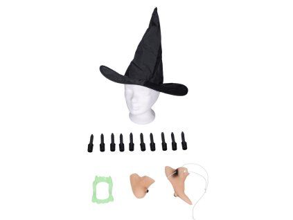 Kostým čarodejnice (nos, brada, prsty, klobouk a zuby)