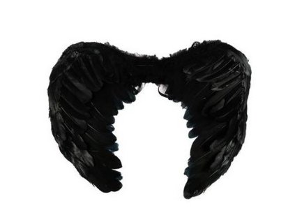 Křídla andělská černá s peřím, 45 x 35 cm