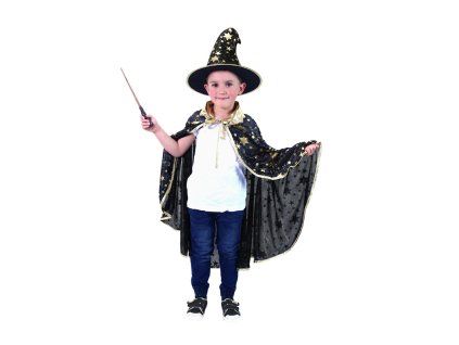 Čarodějnický plášť + klobouk, černý s hvězdami