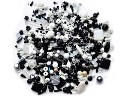 Korálky - směs, bílá a černá, 250 g