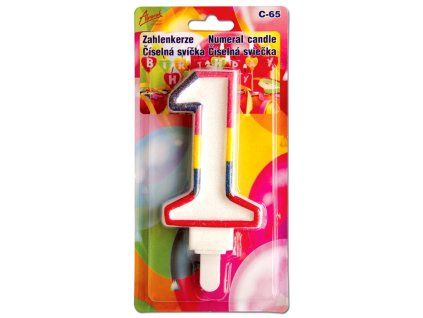 Dortová svíčka číslice 1, 15 cm, barevná