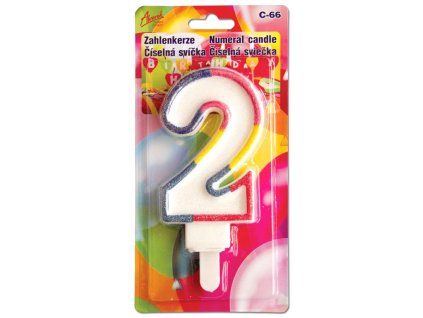 Dortová svíčka číslice 2, 15 cm, barevná