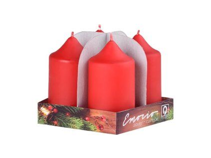 Svíčka válec červená, 4 ks