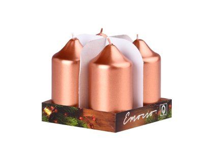 Svíčka válec metalická měděná, 4 ks