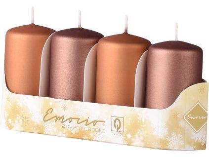Svíčka válec metalicky hnědé, 4 ks