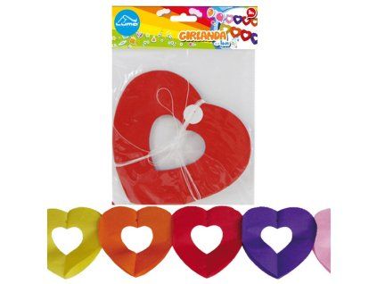 Girlanda Srdce barevná, 4 m