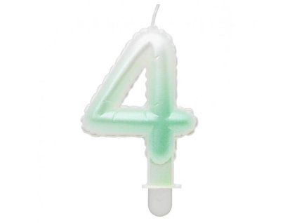 Dortová svíčka balónková číslo 4, bílo-zelená
