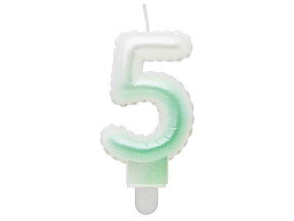 Dortová svíčka balónková číslo 5, bílo-zelená