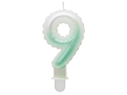 Dortová svíčka balónková číslo 9, bílo-zelená