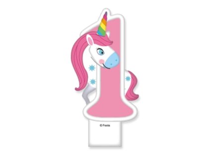 Dortová svíčka Růžový jednorožec číslo 1