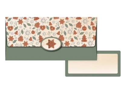 Obálka na peníze vánoční - Zelená s perníčky
