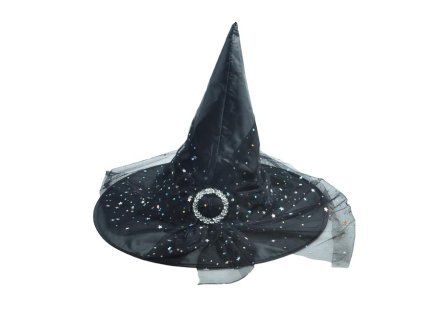 Klobouk čarodějnický se stříbrnou sponou, černý