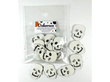 Dřevěná dekorace bílá lebka, 10 ks