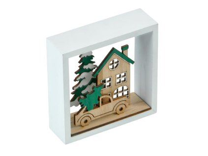 Domeček 3D dřevěný, 9 x 9 x 3,5 cm