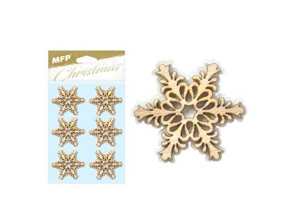 Vločky dřevěné přírodní, samolepící, 6 ks