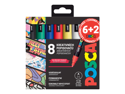 Sada akrylových fixů Posca PC-5M, 6+2 zdarma