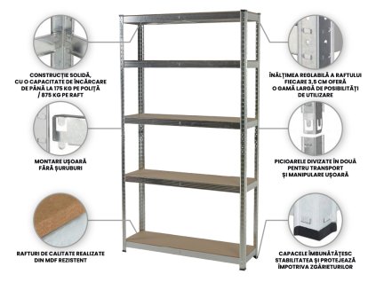 934 5 raft 1800 400 400 mm zincat cu 5 polite portanta 700 kg