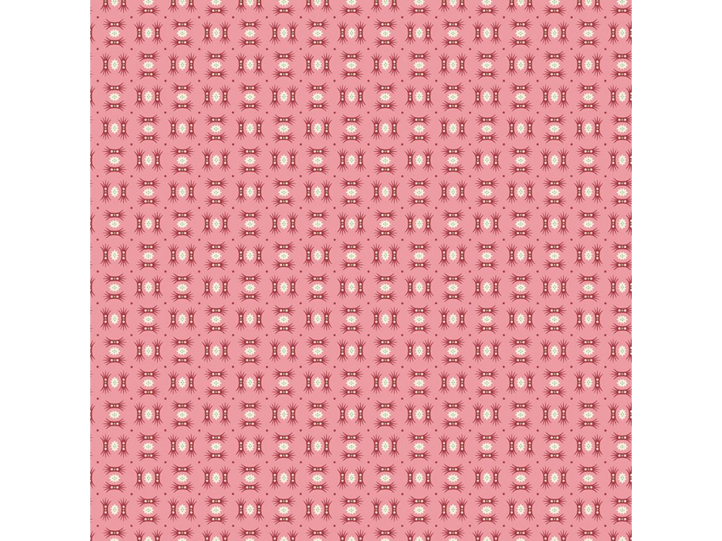 Látka bavlna v metráži 9918E vzor geometrické tvary na růžovém podkladu